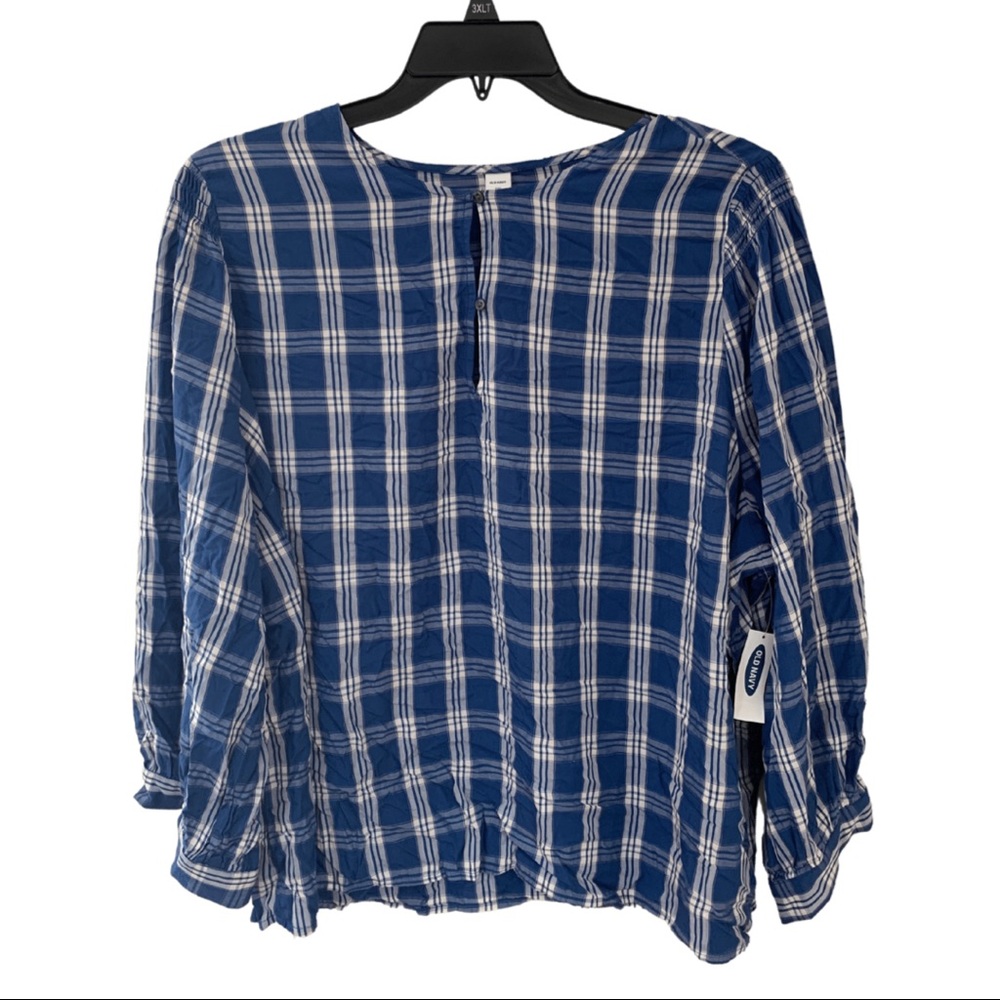 Old Navy Womens XXL Blue White Long Sleeve Striped Peasant Boho Top Button